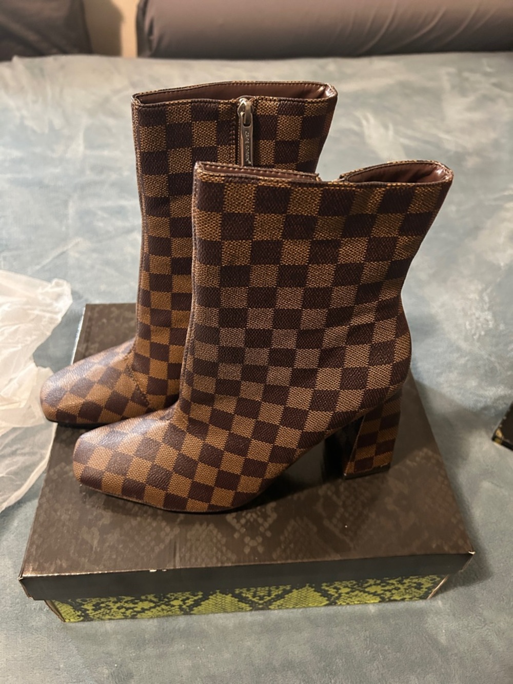 Cape Robbin Brown Checkered Block Heel Ankle Boots